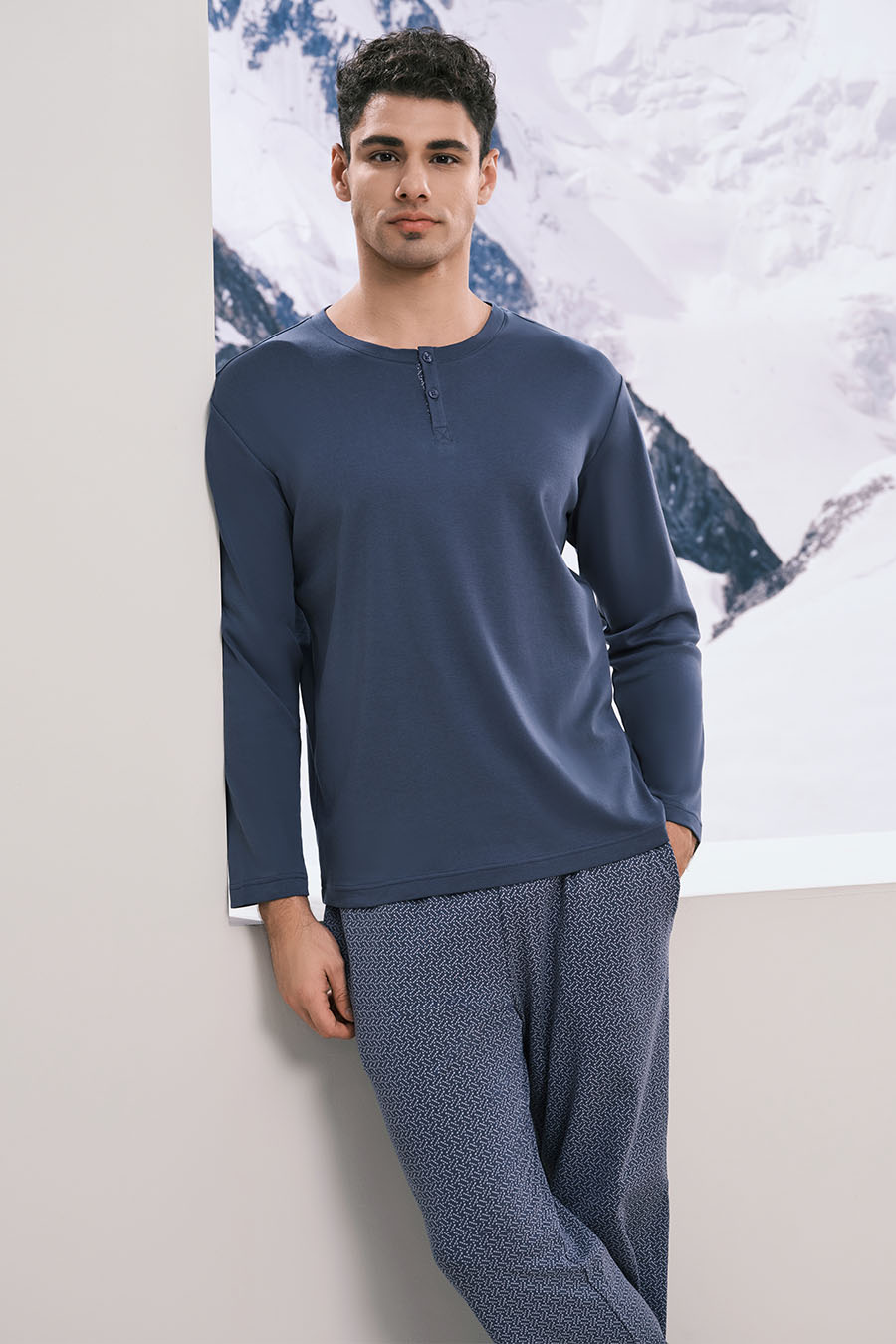 SCHIESSER 2024 F/W Men's Double-Layered Pure Cotton Sleepwear Homewear Set 23456H