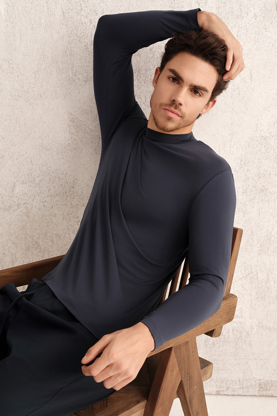 SCHIESSER Platinum Men's European Imported Lyocell High Neck Warmer Long Sleeved Top