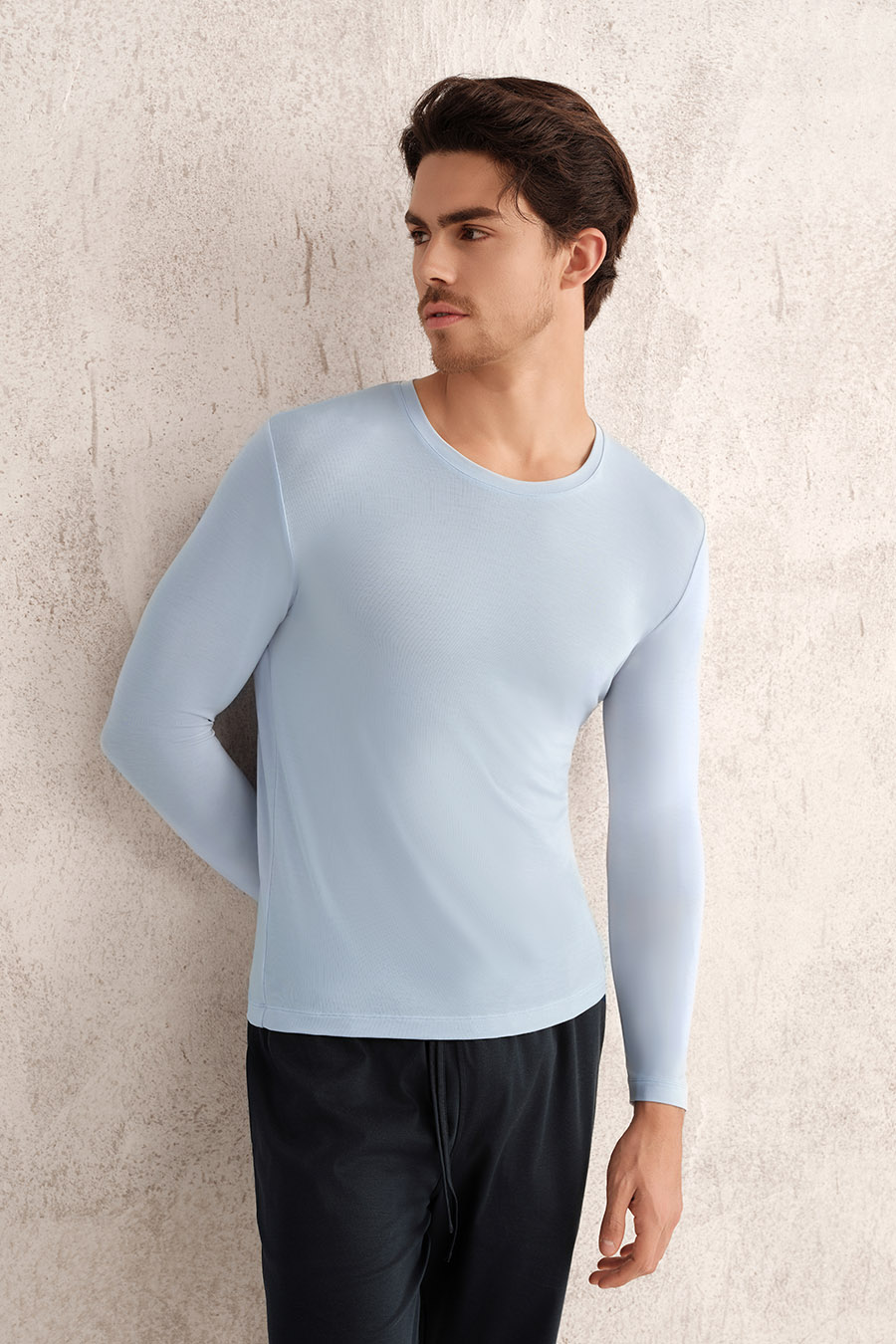 SCHIESSER Platinum Men's European Imported Lyocell Round Neck Warmer Long Sleeved Top