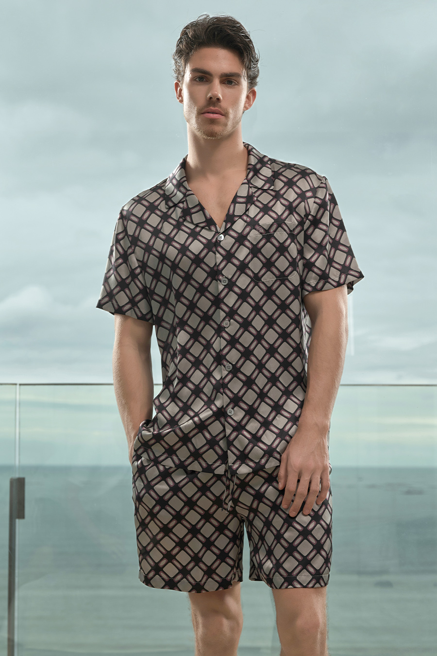 SCHIESSER舒雅铂雅男士含桑蚕丝亲肤睡衣家居服套装