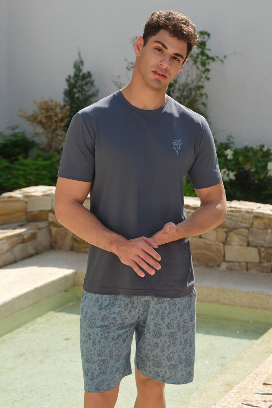 SCHIESSER舒雅26早春新品男士纯棉圆领宽松加大码睡衣家居服套装