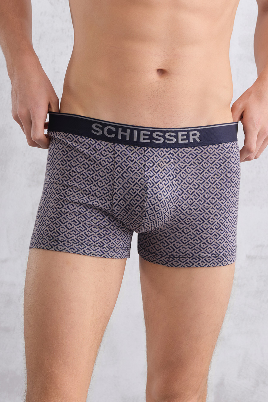 2条装SCHIESSER舒雅26年早春新品男士棉莫代尔几何纹大码平角内裤