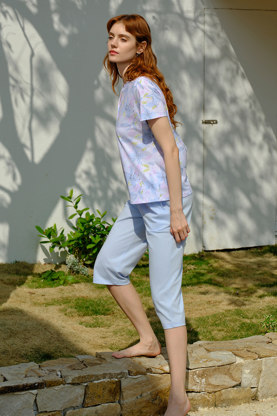 SCHIESSER舒雅26早春新品女士纯棉大码宽松短袖七分裤家居服套装