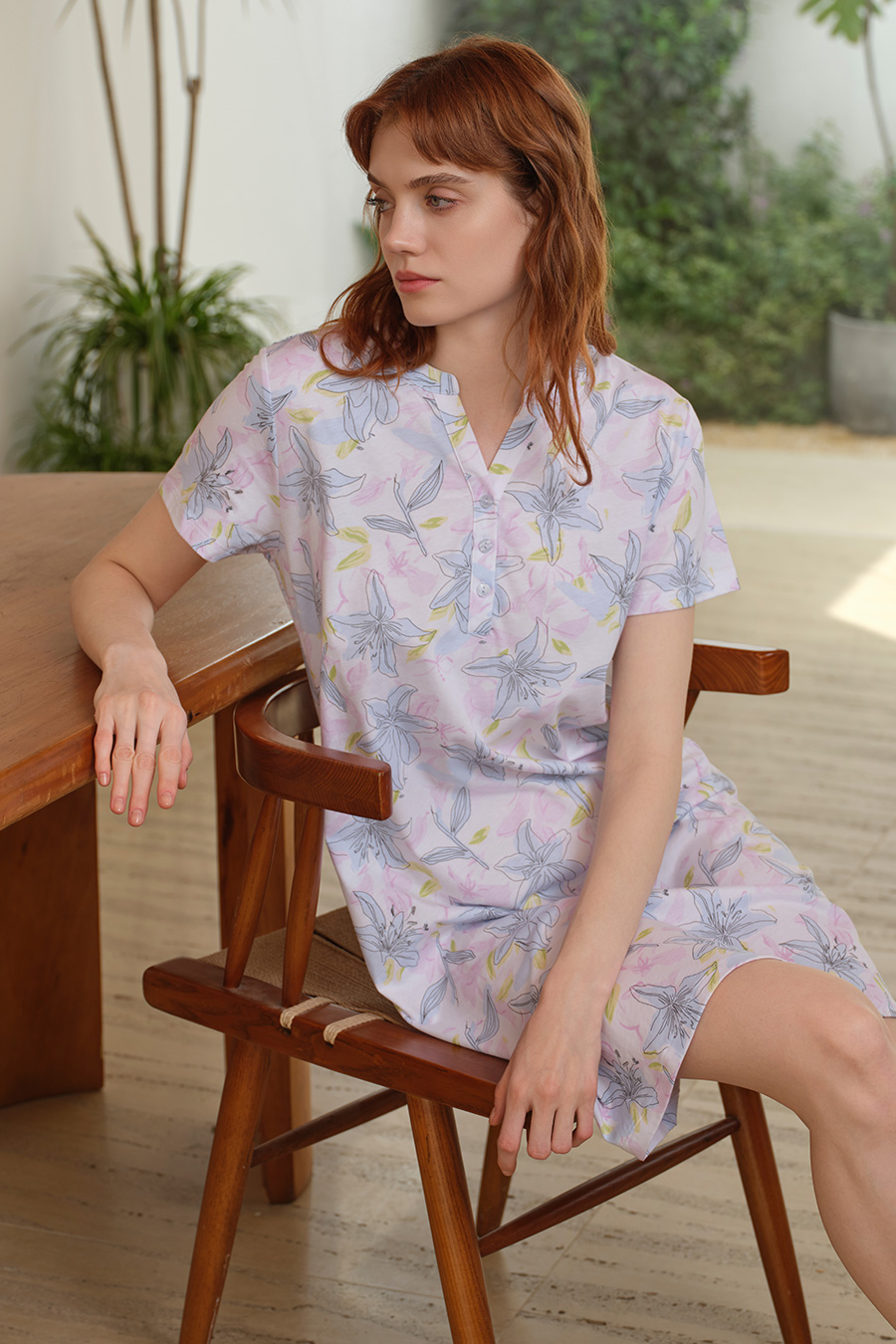 SCHIESSER舒雅26早春新品女士纯棉印花大码宽松短袖家居服睡裙