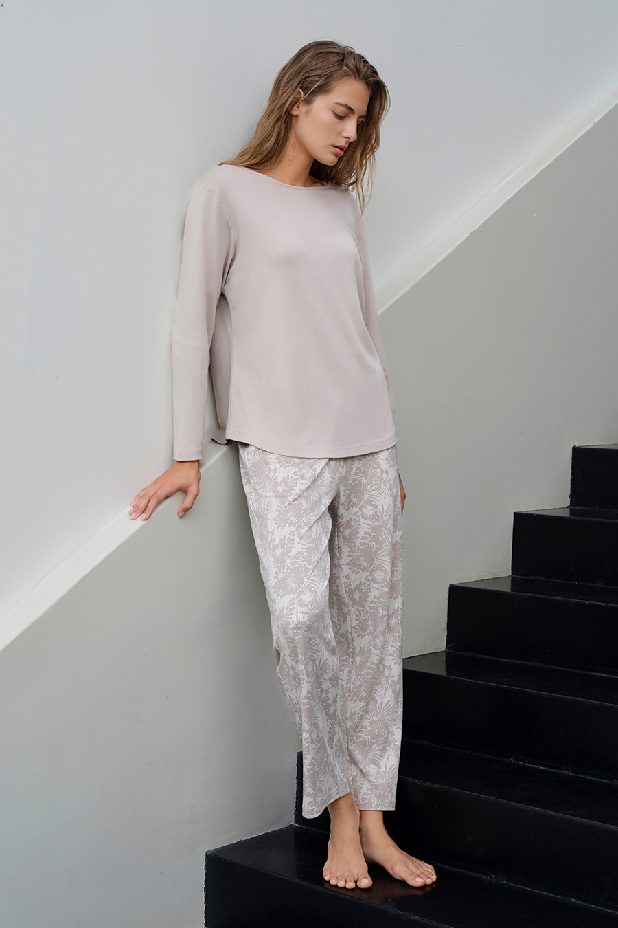 SCHIESSER舒雅26年秋新品女士棉莫代尔圆领大码睡衣家居服套装