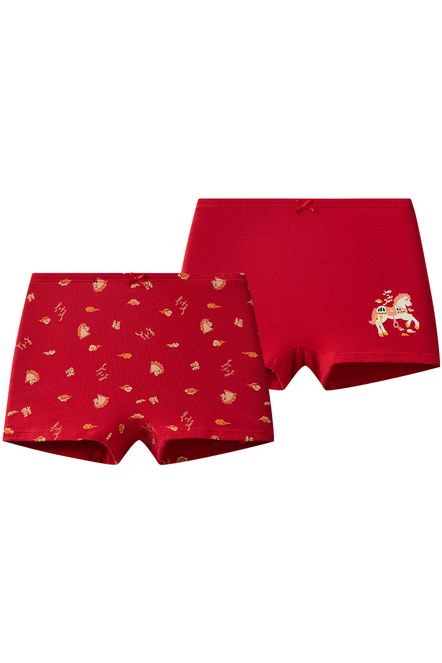 2條裝舒雅25年早秋新品大小童女童棉質新年鴻運馬年紅品平角內褲