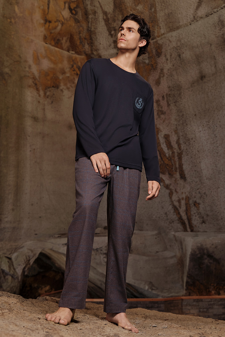 SCHIESSER舒雅25早秋新品男士純棉格子校園英倫風加大碼家居套裝