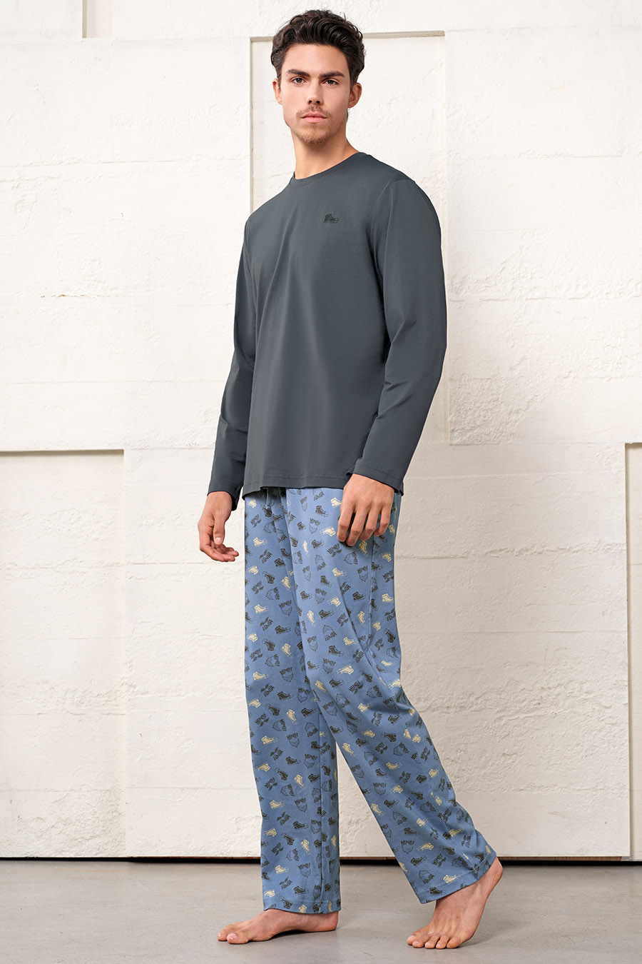 SCHIESSER舒雅25年早秋新品男士純棉印花圓領大碼睡衣家居服套裝