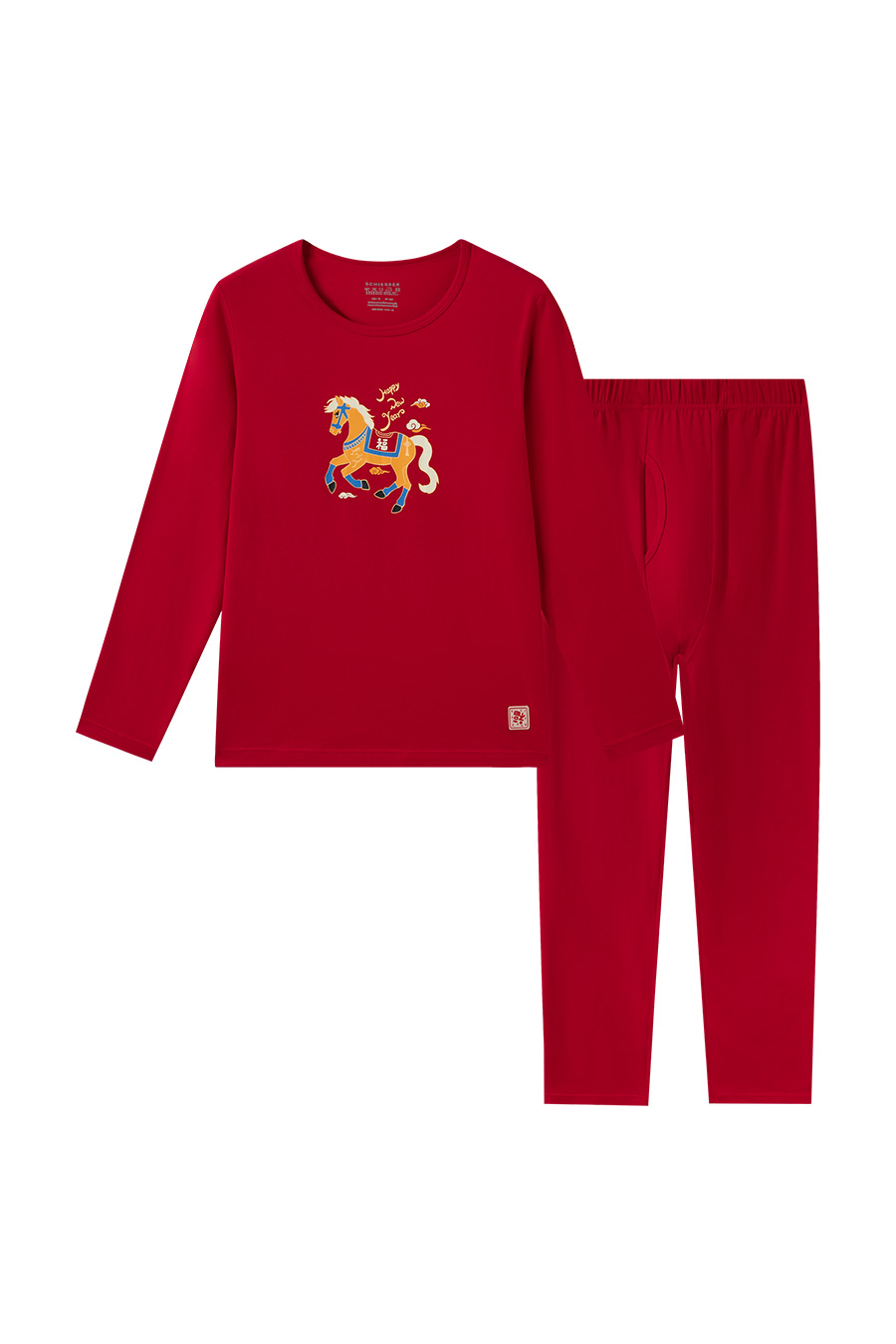 SCHIESSER舒雅25年早秋新品大小童男童鴻運圓領印花保暖內衣套裝